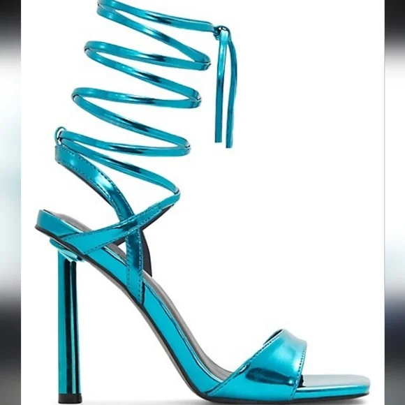 NEW Call It Spring Turquoise Metallic Blue Strappy Lace Up Heels 8.5 - Picture 2 of 6